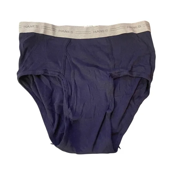 VTG 90s Gray Waist Band Navy Blue Classic Hane Men Brief Large 36-38 100% Cotton