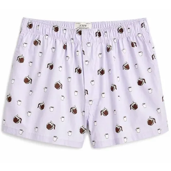 J.Crew Coffee Print Boxer Shorts Medium Purple 100% Cotton NWT Pajama Shorts
