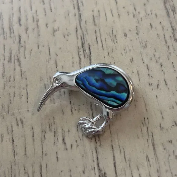 Vintage Abalone & Metal Kiwi Brooch