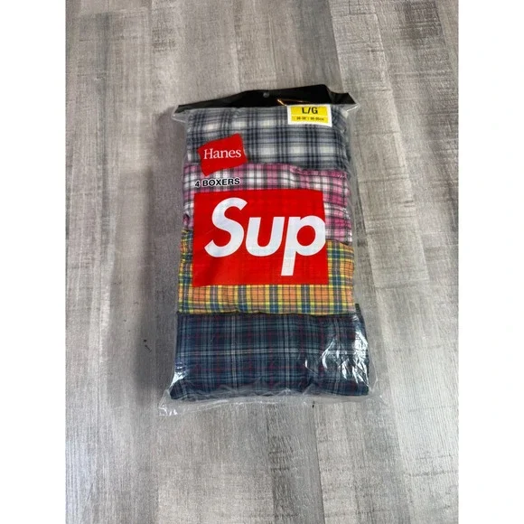 Supreme Hanes Plaid Boxers 4-Pack Multi Color Woven Cotton Mens Large L New