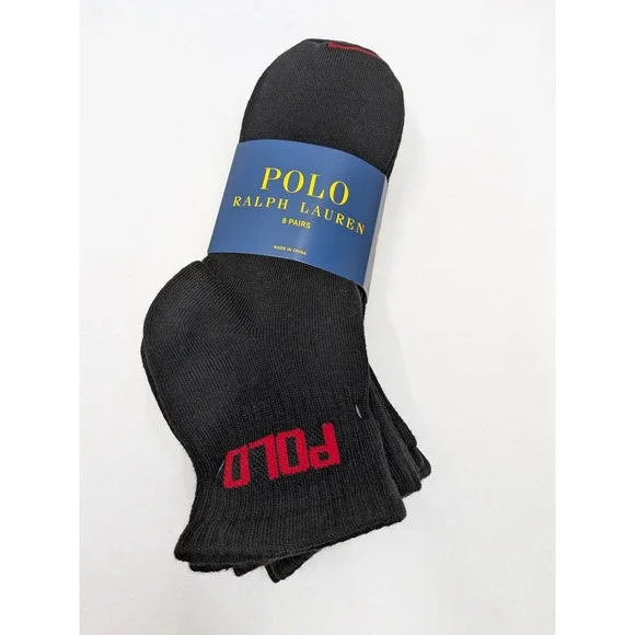 Polo Ralph Lauren Mens 8 Pair Ankle Socks Black Multi Logo ZP824511PKN8 10-13