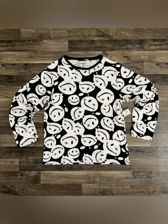 Joe Boxer Smiley Face Sueded Sleep Shirt Men’s M Black White NWT