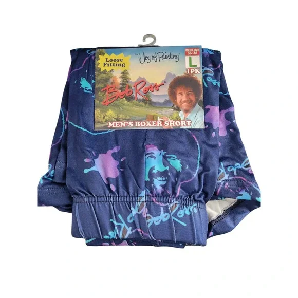 Bob Ross The Joy of Painting Mens Boxer Shorts Blue Paint Splatter Large NEW