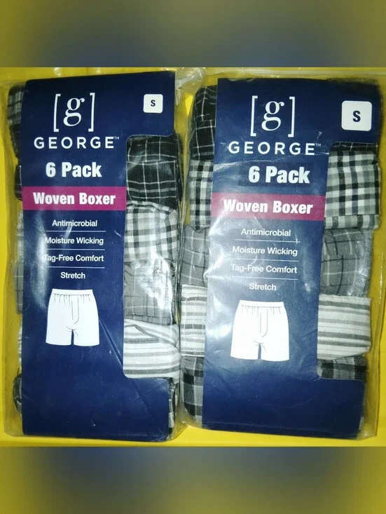 2 George Men's Woven Boxers 12 Pairs Total Various Patterns Size Small 28-30 NIP