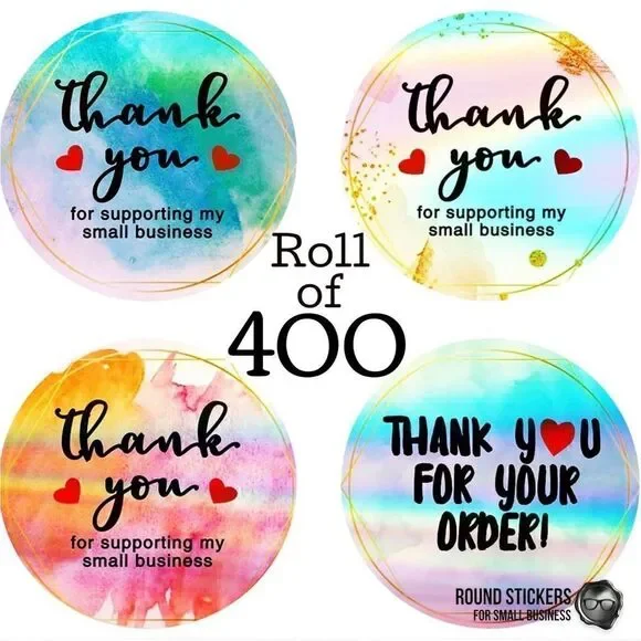 1.5” BULK ROLL 400 THANK YOU FOR SUPPORTING SMALL BUSINESS STICKERS IRIDESCENT
