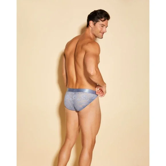 Cosabella Never Say Never Sports Brief Blue‎ Diamond Lace Men's Size L NWT