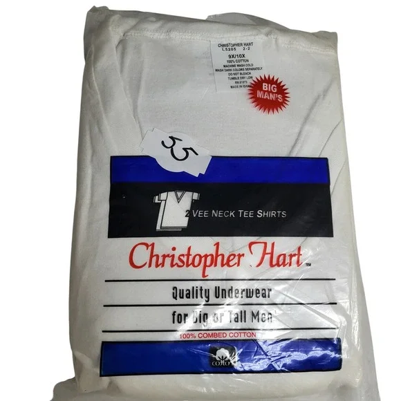 Christopher Hart Mens 2 Pack White V-Neck T-Shirts 9X/10X Big and Tall L5205 NEW