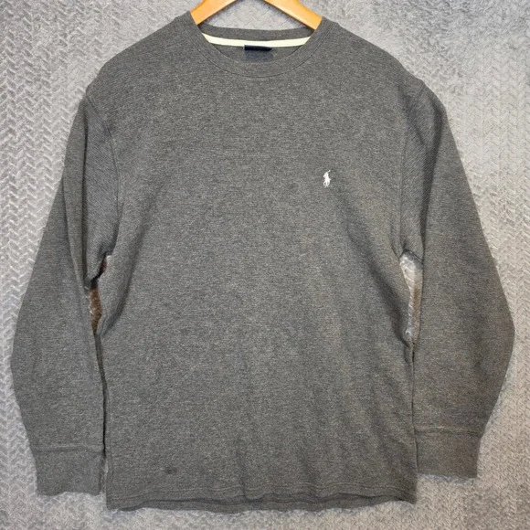 Polo Ralph Lauren Mens XL Grey Waffle Knit Thermal Long Sleeve Sleepwear Shirt