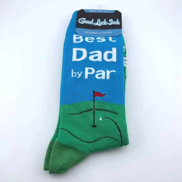 Good Luck Sock Mens‎ Best Dad By Par Golf Crew Socks Green Blue Size 13-17