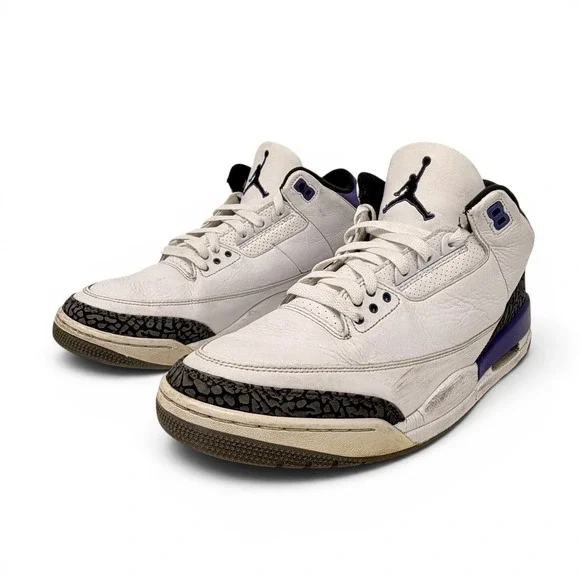 Nike Air Jordan 3 Retro Dark Iris CT8532-105 Size 11.5‎ Used White Purple 2022