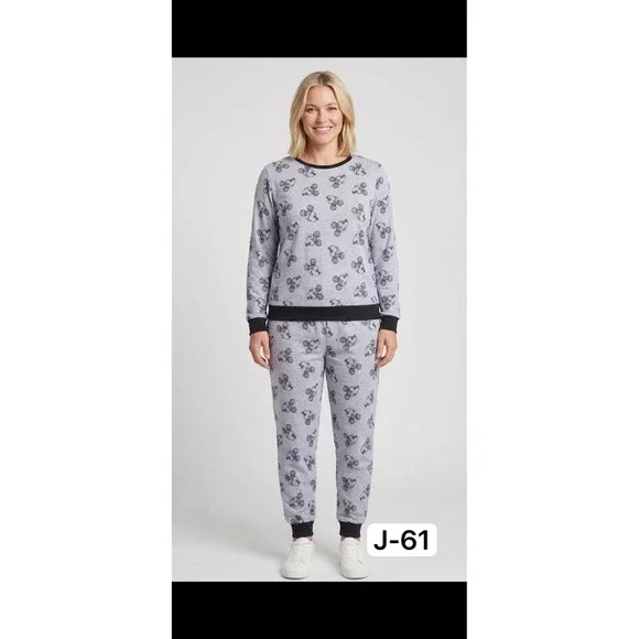 Disney Mickey Mouse Sketch Heather Gray 2 Piece Pajama Jogger Lounge Set Medium