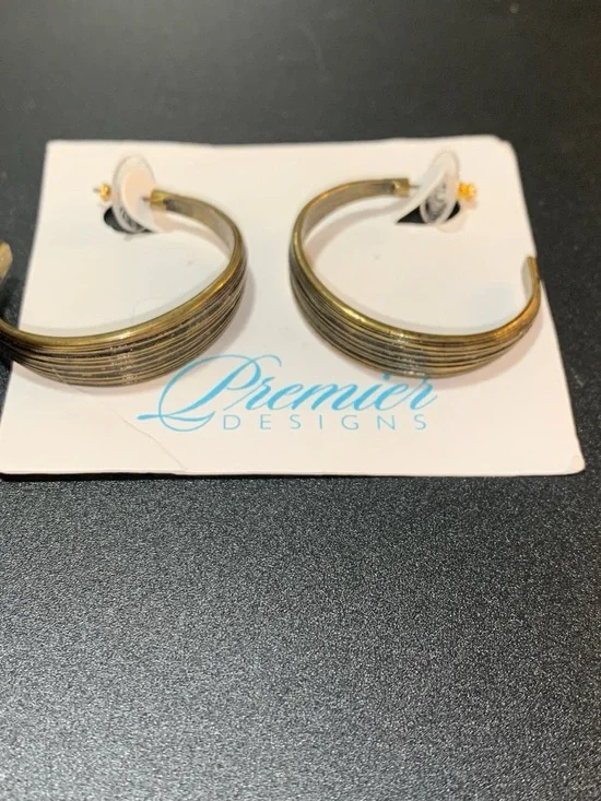 Premier Designs etched Gold-Tone Curved Hoop Earrings