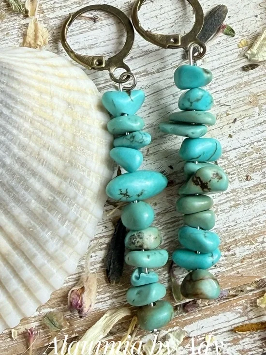 Bronze Turquoise Chip Dangle Earrings