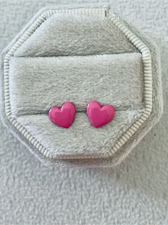 Pink heart shaped stud earrings