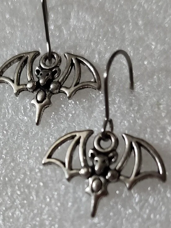 Hand Crafted Silver Bat Dangle Earrings
