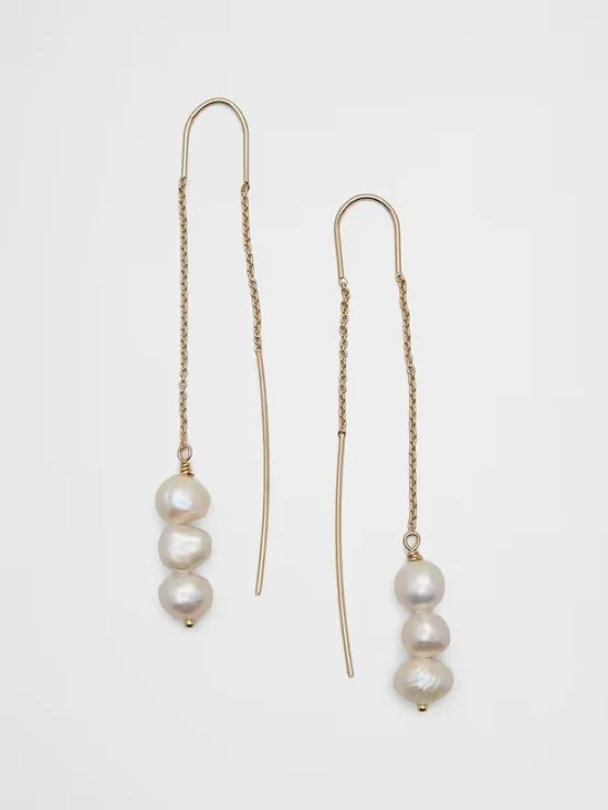 NMOT Gold Pearl Drop Threader Earrings