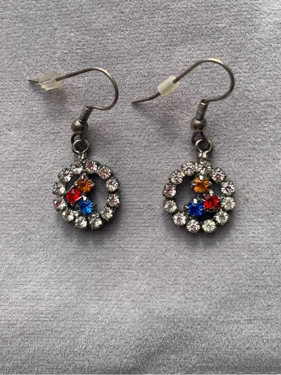 Pittsburgh Steelers Rhinestone Dangle Earrings Black Gold Football Fan Jewelry
