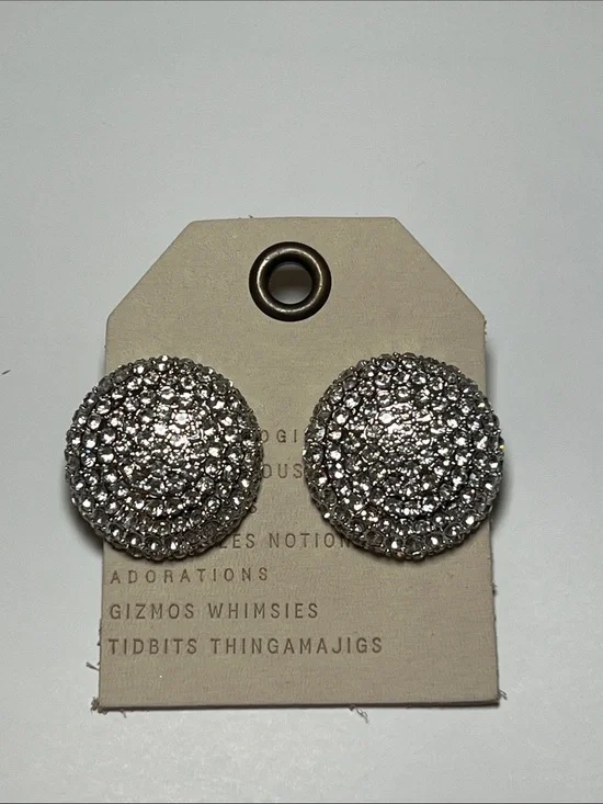 Anthropologie Silver Crystal Dome Stud Earrings