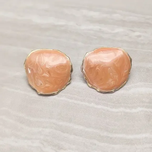 Vintage Stud Earrings Unusual Orange & Gold Tone Large Statement