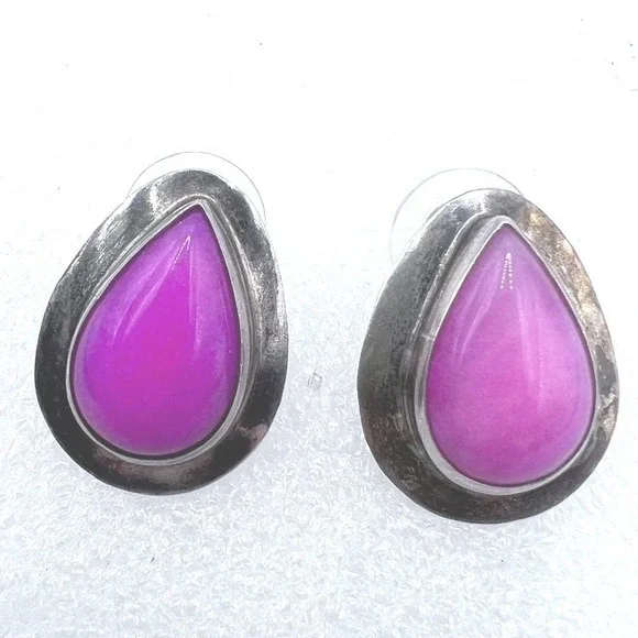 Sterling Silver Pink‎ Teardrop Gem Stones Earrings Semi Precious Post Artisan 1