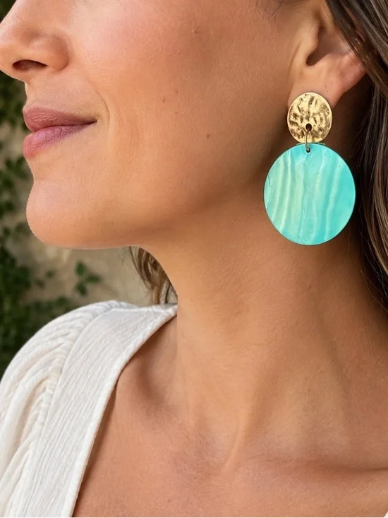 Robert Lee Morris RLM Studio Turquoise Shell Disc Drop Earrings Gold Tone