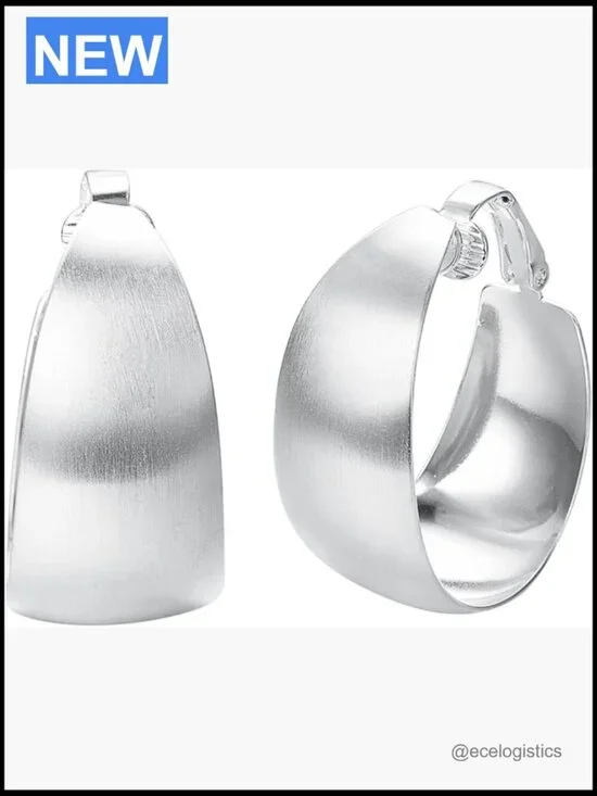 Large Silver Hoop Clip On Earrings Chunky Thick Trendy Non Pierced