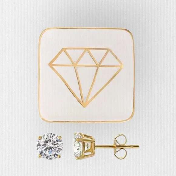 Macys 14K Gold Sterling Silver Stud Earring Cubic Zirconia Solitaire NWT‎ $55