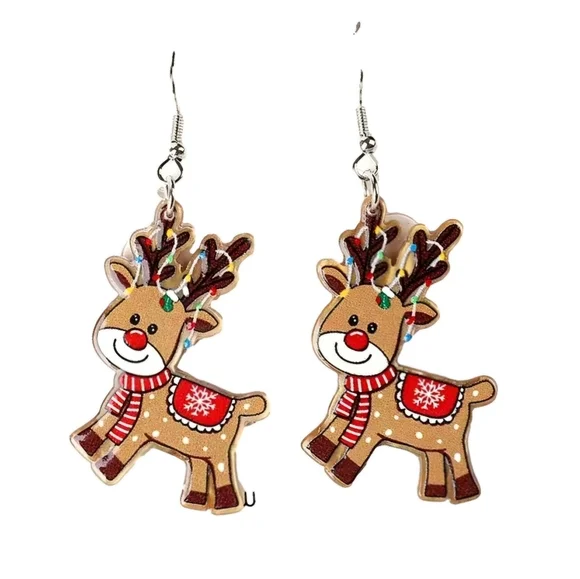 Christmas Reindeer Earrings Holiday Acrylic Dangle Lightweight Festive Jewelry