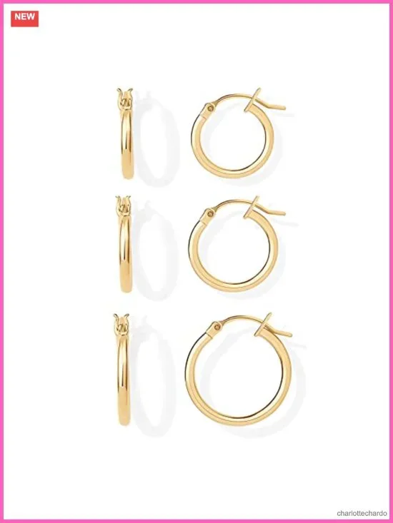 18K Gold Plated Small Huggie Hoop Earrings Set for Women, 3 Pairs,