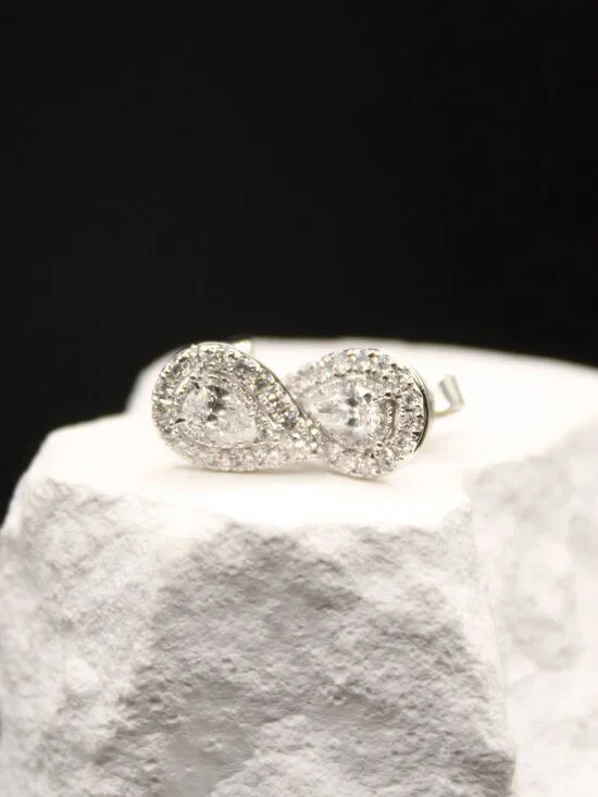 Pear-Shaped Diamond Halo Stud Earrings
