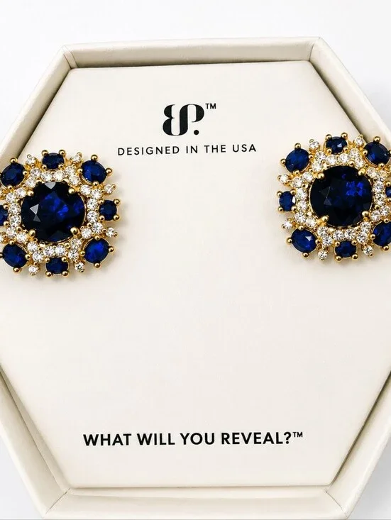 NWT Bomb Party Lab-Created Sapphire Rose Gold Plated Stud‎ Earrings .75