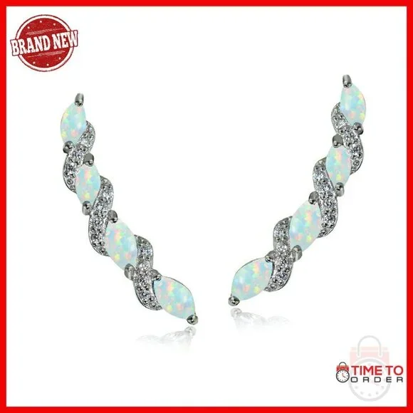 Sterling Silver Twist Ear Climbers with Gemstones, 28mm Drop Dangle