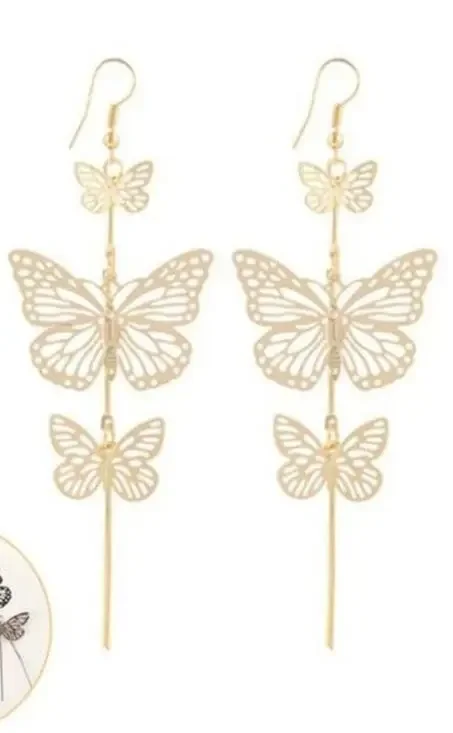 Gold Butterfly French Hook Dangle Earrings