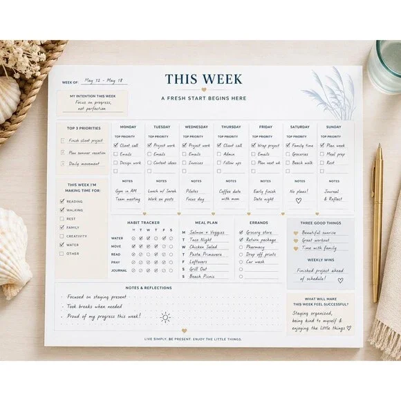 Weekly Planner Digital Download | Minimalist Productivity Schedule (Digital Down