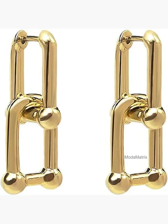 Chunky Circle Hoop Earrings Set Drop Dangle Paperclip Link Chain Gold Plated
