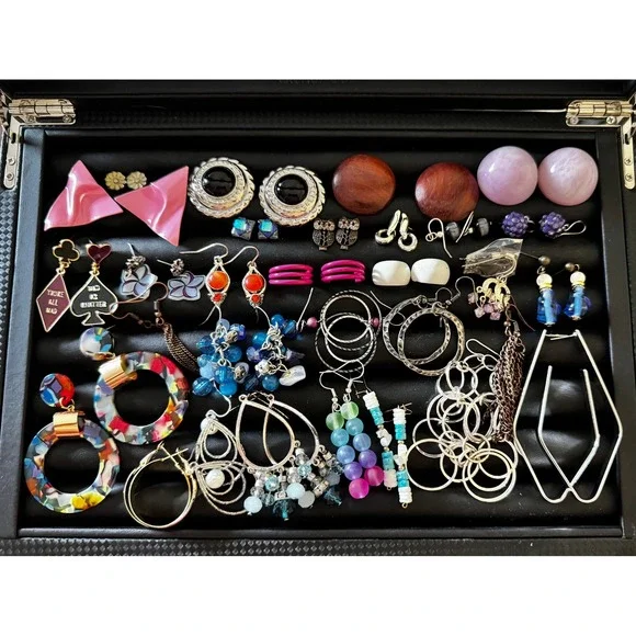 29 Pairs Vintage & Modern Earring Lot 80s 90s Y2K Hoops Studs Dangles 1 Clip On