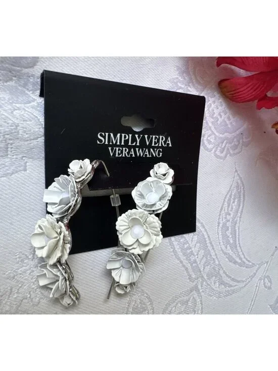 Simply Vera Wang White 3D Floral Curved Hoops 2.5