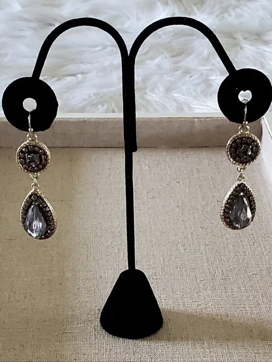 ​White House Black Market Smoky Quartz Crystal & Pave Teardrop Dangle Earrings
