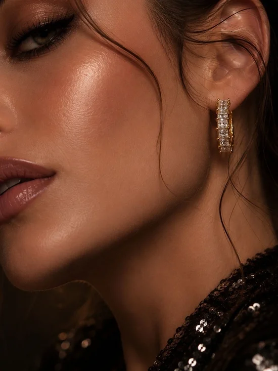 Gold Crystal Hoop Earrings
