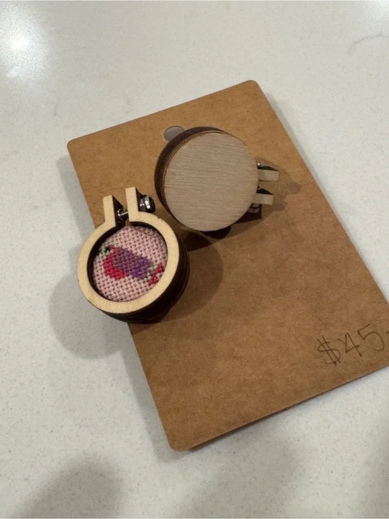 Handmade Bird Cross Stitch Hoop Earrings