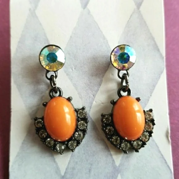 Earrings orange dark silver Boho dangle