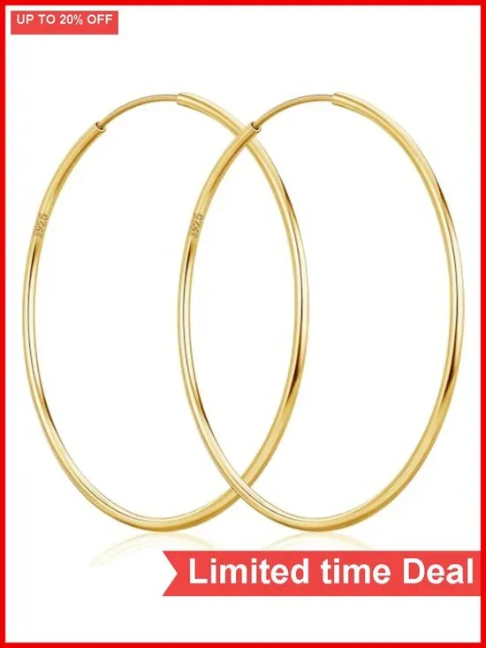 14k Gold Plated Hoop Earrings for Women, Hypoallergenic Silver Posts,
