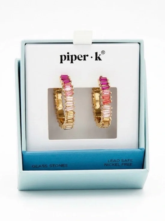 NWT ⚜️💖⚜️ Piper K Pink Ombré Glass Stones Hoop Earrings