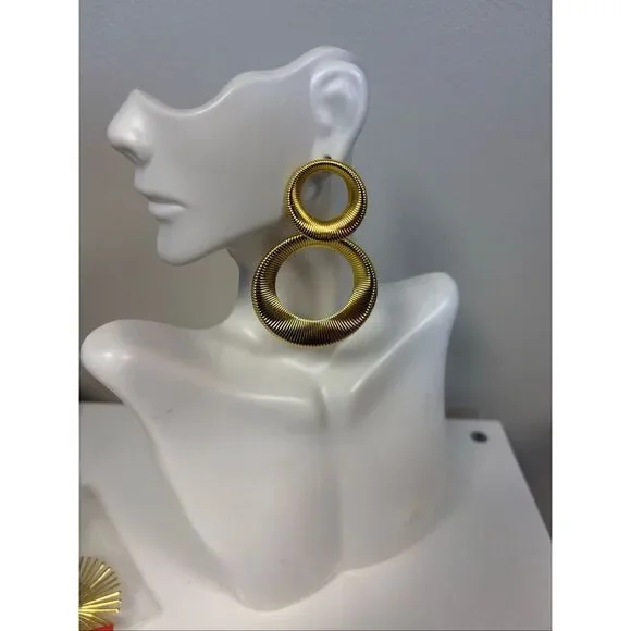 Double Gold Ring Statememt Earrings