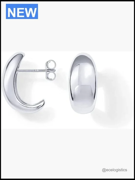 Dome Huggie Hoop Earrings 925 Sterling Silver Posts 8mm x 13.5mm
