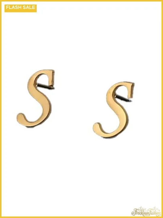 Large Gold Plated Stainless Steel Stud Earrings for Women A-Z Letter