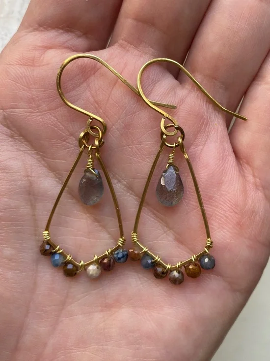Handmade Earrings with Labradorite & Pietersite Stone