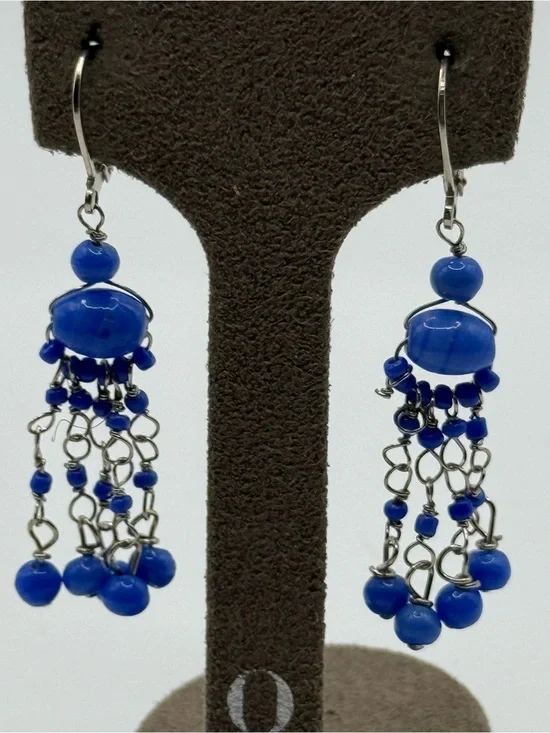 Blue glass Beaded Dangle Earrings