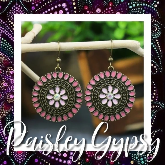 BEAUTIFUL BOHO DANGLING EARRINGS WITH ENAMEL DESIGN- 1 Pair Photo#1