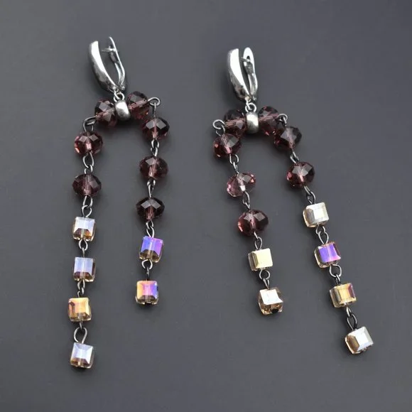Unusual chandelier earrings, long fancy eye catching summer earrings statement
